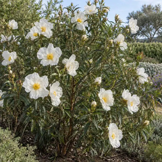 Blanche Rockrose â€” AI reference illustration; actual stock varies
