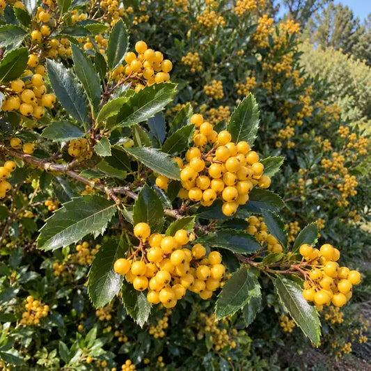 YellowÂ Berry Toyon Â· Davis Gold â€” AI reference illustration; actual stock varies